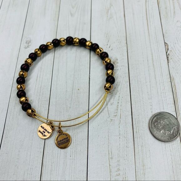 Alex and Ani Burgundy Gold Beaded Bracelet - Picture 1 of 3